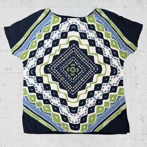 Chico's Zenergy Multi Scarf Print Lightweight Flowy Stretchy Tunic Top Size 2/L